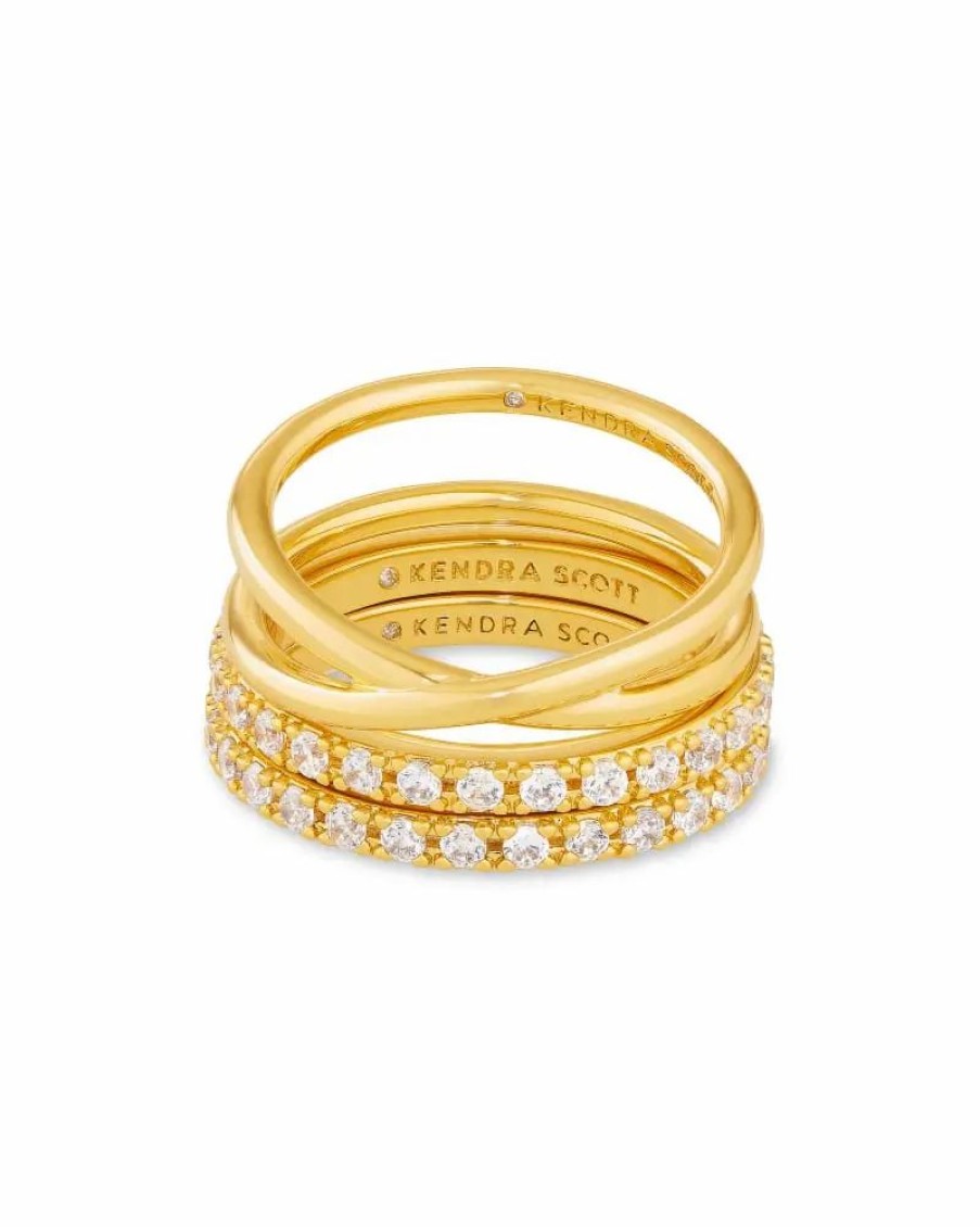 * Kendra Scott Livy Gold Rings Set Of 3 In White Crystal | Rings