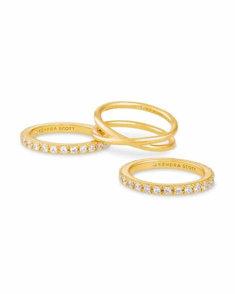 * Kendra Scott Livy Gold Rings Set Of 3 In White Crystal | Rings