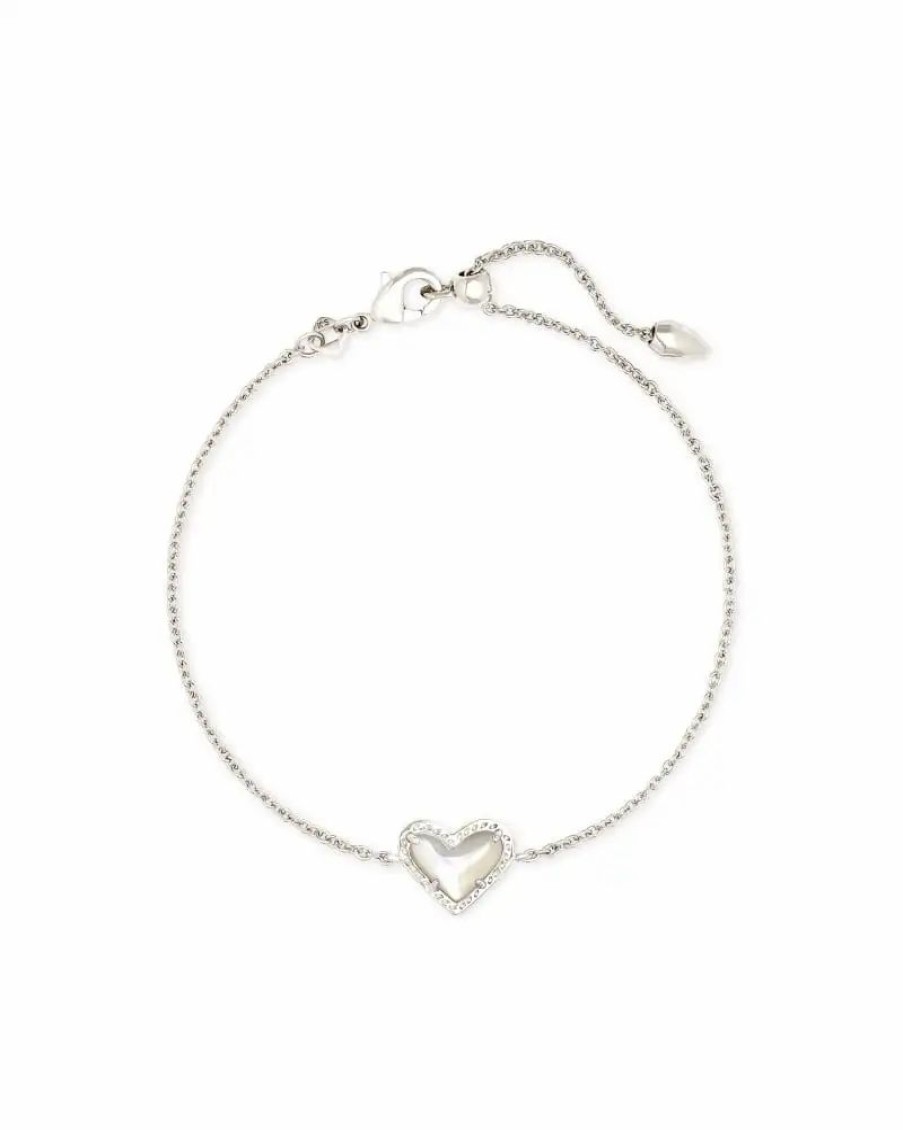 * Kendra Scott Ari Heart Silver Chain Bracelet In Ivory Mother-Of-Pearl | Bracelets