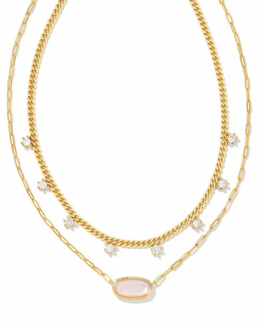 * Kendra Scott Framed Elisa Gold Multi Strand Necklace In Pink Opalite Illusion | Necklaces