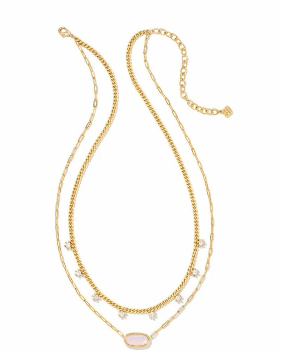 * Kendra Scott Framed Elisa Gold Multi Strand Necklace In Pink Opalite Illusion | Necklaces