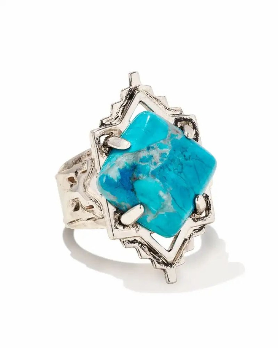 * Kendra Scott Cass Vintage Silver Cocktail Ring In Variegated Dark Teal Magnesite | Rings