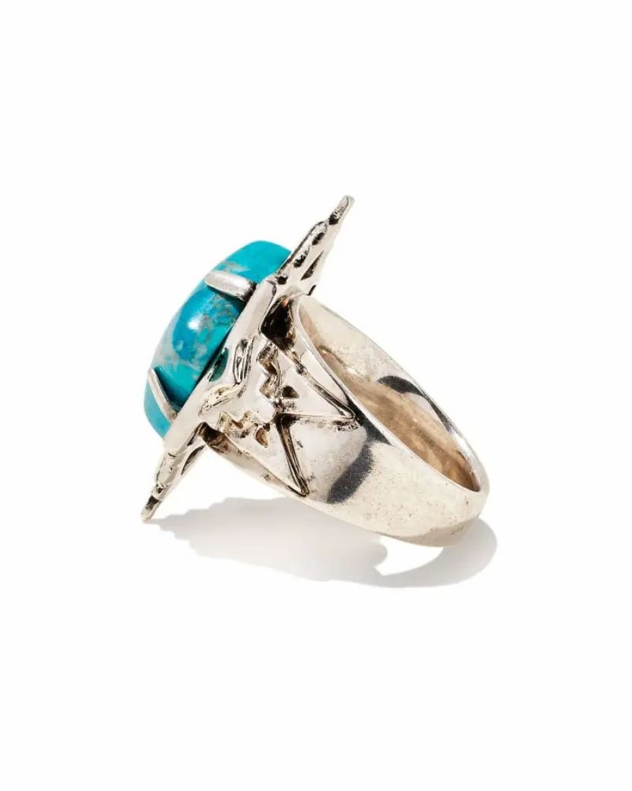 * Kendra Scott Cass Vintage Silver Cocktail Ring In Variegated Dark Teal Magnesite | Rings