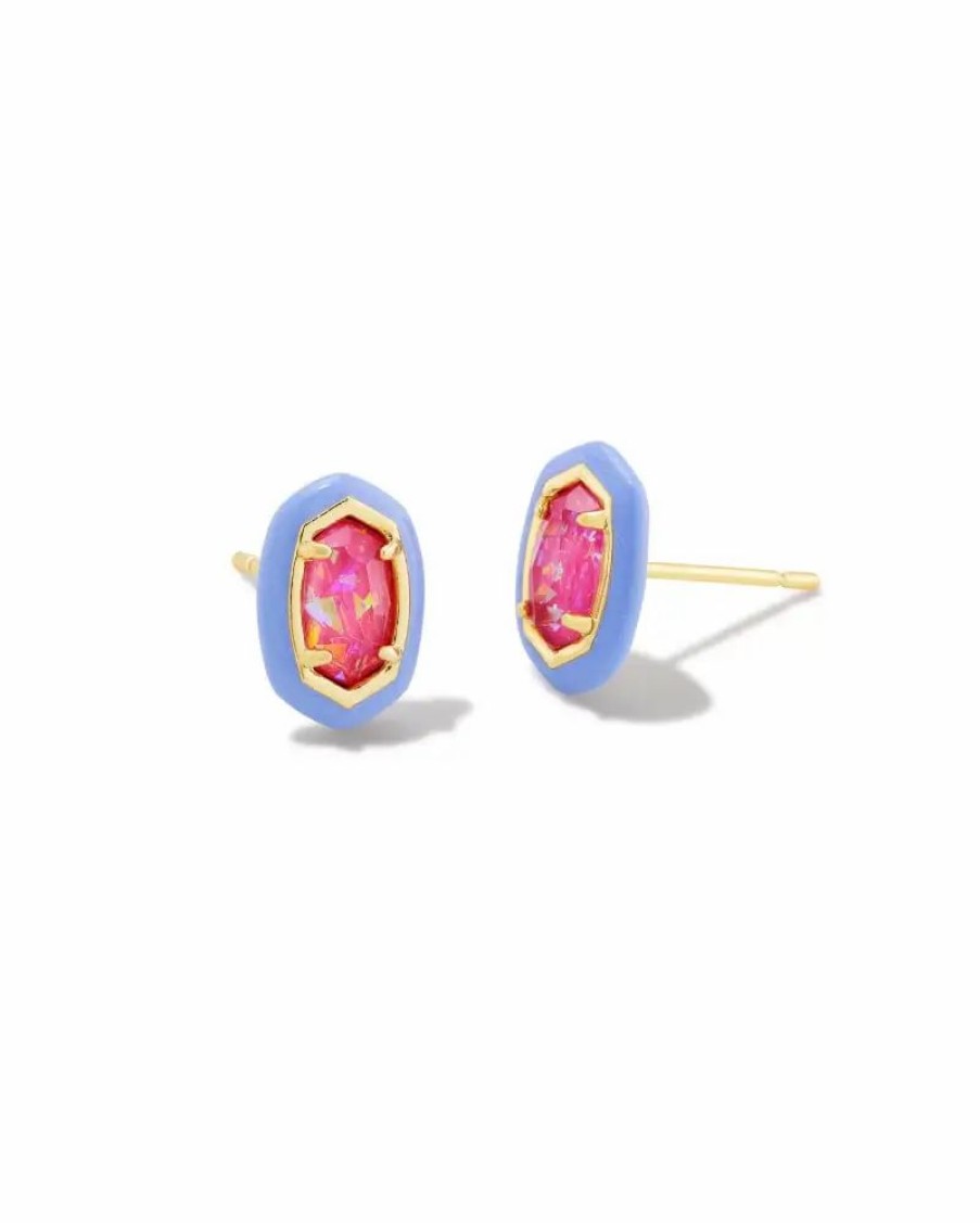 * Barbie X Kendra Scott Gold Emilie Stud Earrings In Pink Iridescent Glitter Glass | Earrings