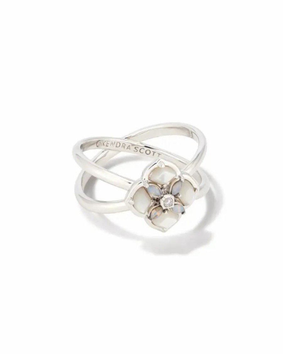 * Kendra Scott Dira Stone Silver Double Band Ring In Ivory Mix | Rings