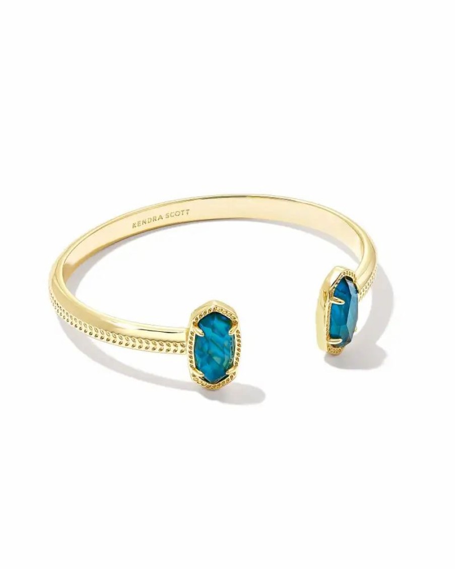 * Kendra Scott Elton Gold Cuff Bracelet In Teal Abalone | Bracelets