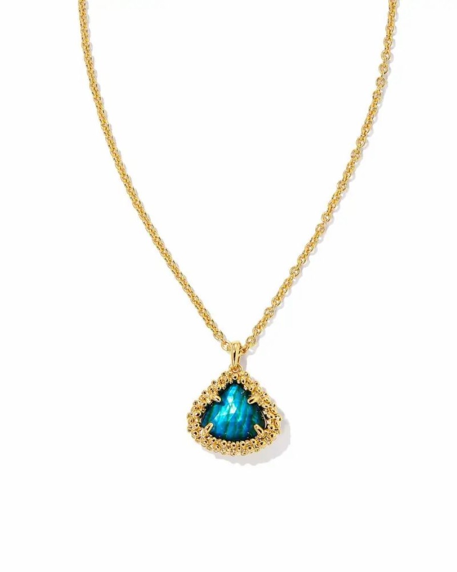 * Kendra Scott Framed Kendall Gold Short Pendant Necklace In Teal Abalone | Necklaces