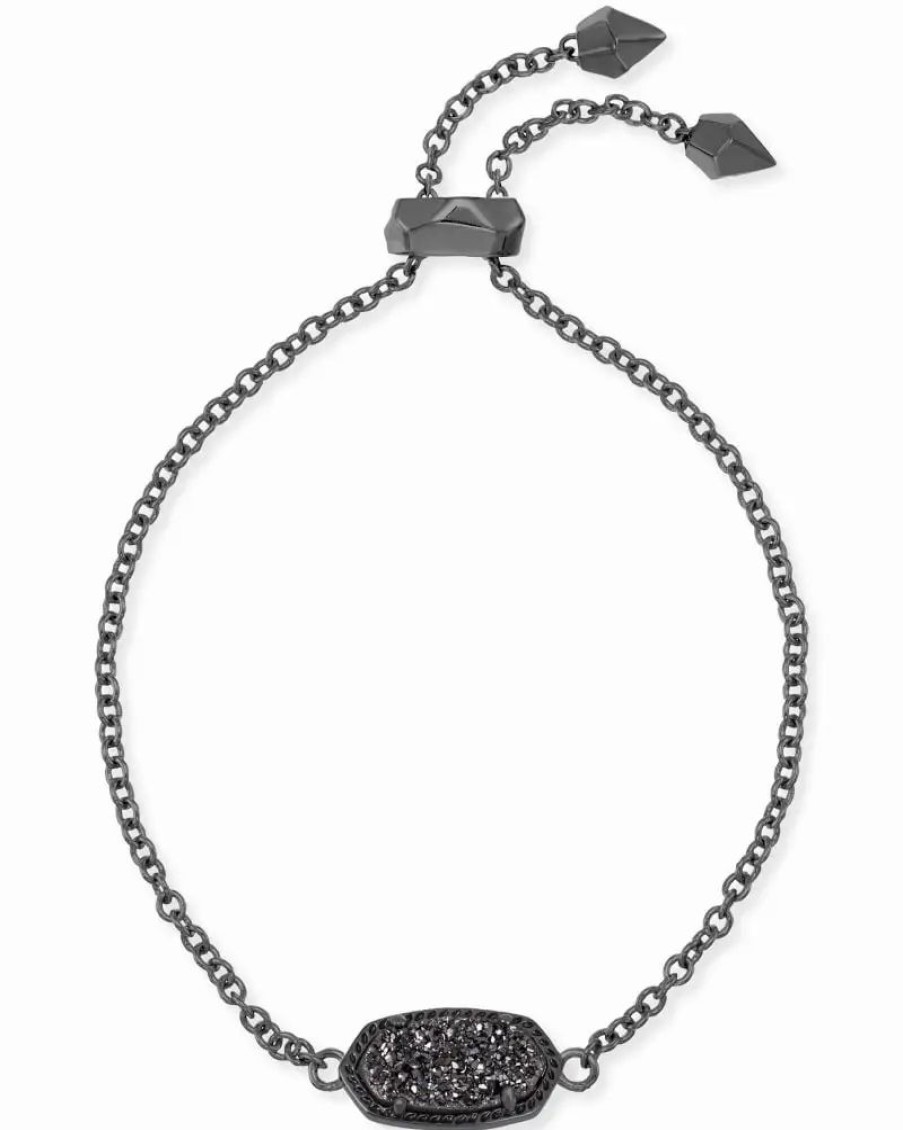 * Kendra Scott Elaina Gunmetal Adjustable Chain Bracelet In Black Drusy | Bracelets