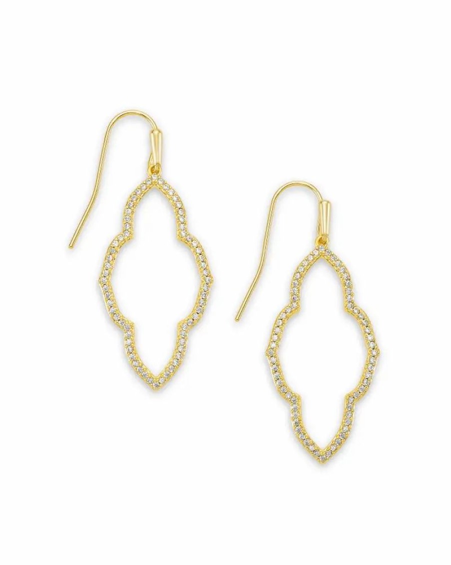 * Kendra Scott Abbie Gold Small Open Frame Earrings In White Crystal | Earrings