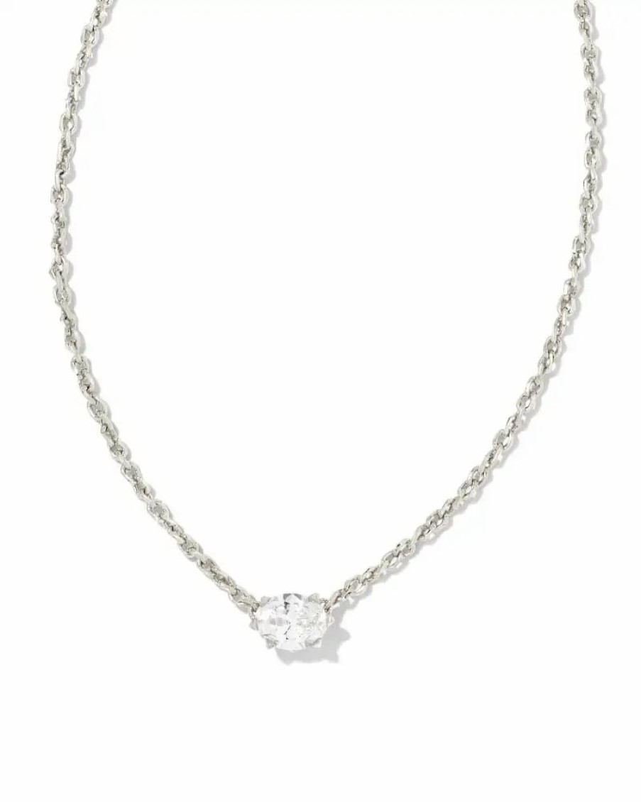 * Kendra Scott Cailin Silver Pendant Necklace In White Crystal | Necklaces