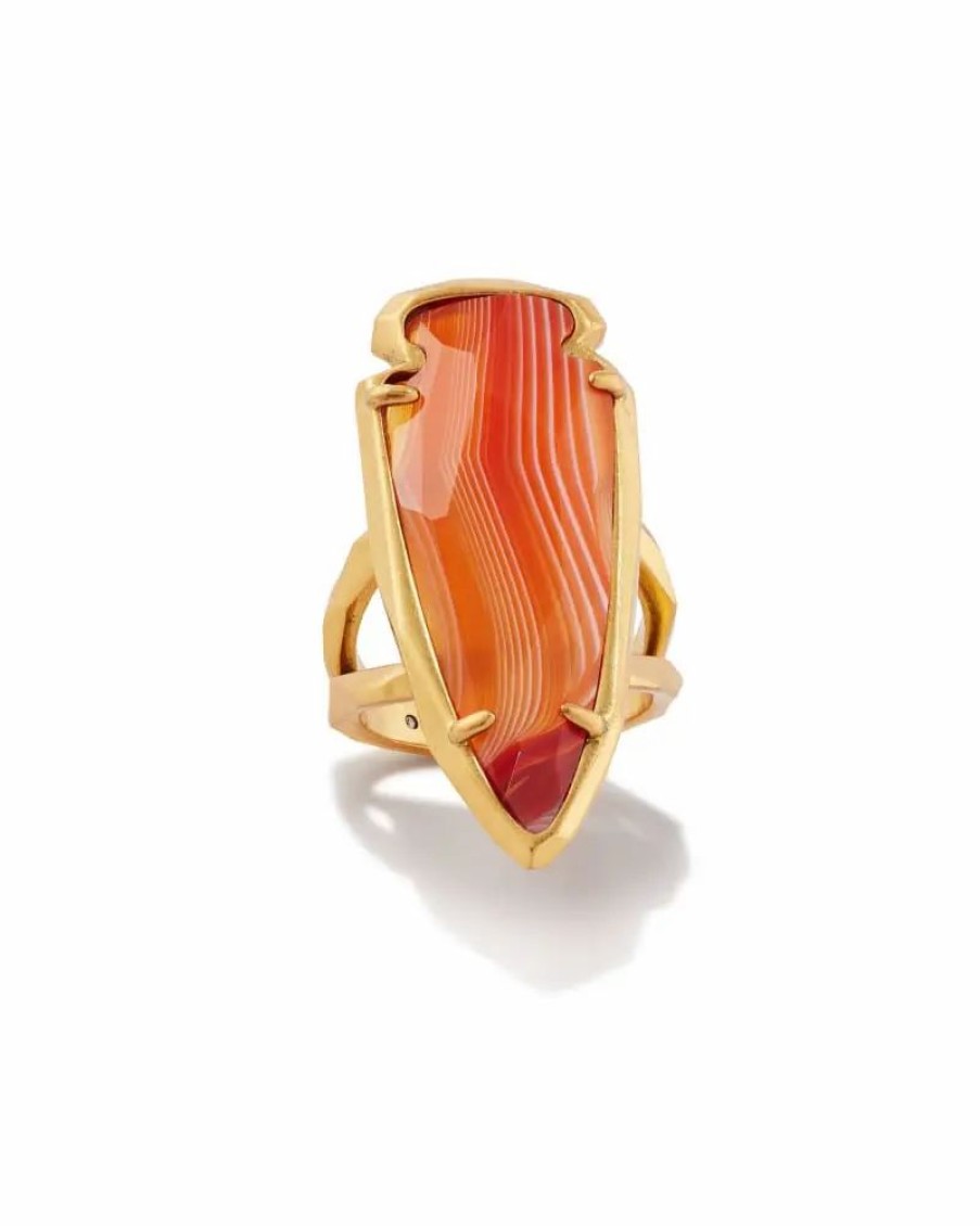 * Kendra Scott Skylar Vintage Gold Statement Ring In Orange Banded Agate | Rings