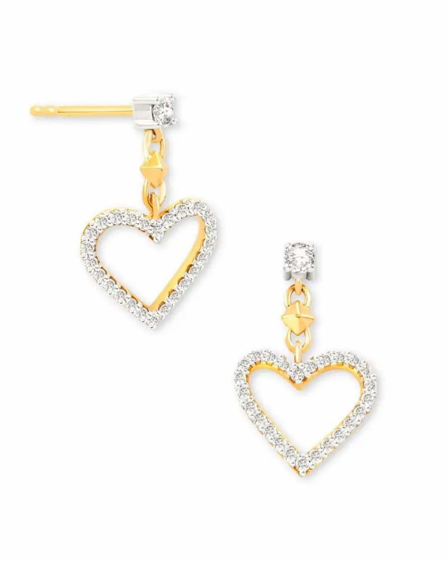 * Kendra Scott Open Heart 14K Yellow Gold Drop Earrings In White Diamond | Earrings