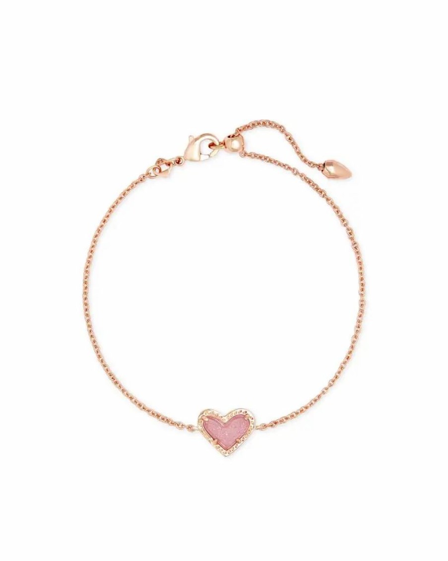 * Kendra Scott Ari Heart Rose Gold Chain Bracelet In Light Pink Drusy | Bracelets