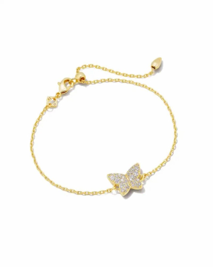 * Kendra Scott Lillia Crystal Butterfly Gold Delicate Chain Bracelet In White Crystal | Bracelets