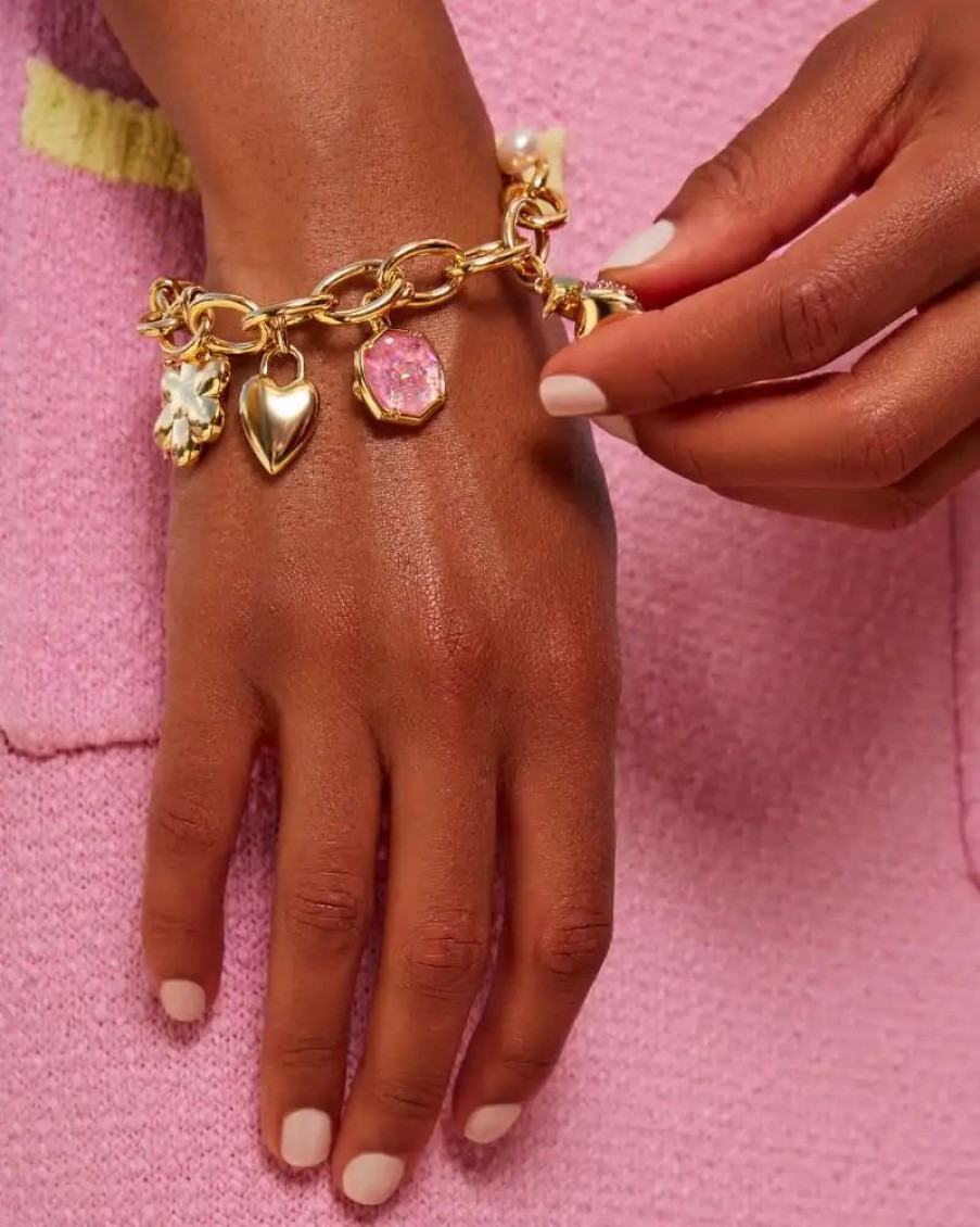 * Barbie X Kendra Scott Gold Charm Bracelet In Pink Mix | Bracelets