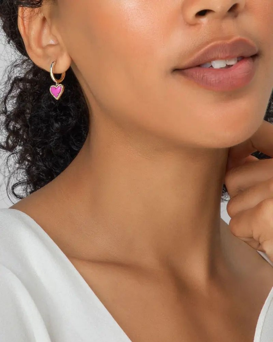 * Kendra Scott Ari Heart Silver Huggie Earrings In Watercolor Illusion | Earrings