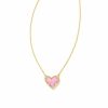 * Kendra Scott Ari Heart Gold Pendant Necklace In Bubblegum Pink Kyocera Opal | Necklaces